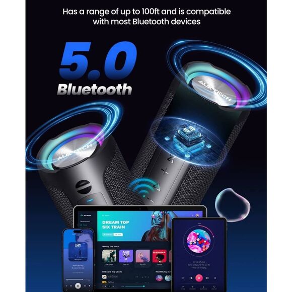 Portable Waterproof Bluetooth Speaker 100ft 24W Stereo LED Bass Boost - Picture 5 of 11